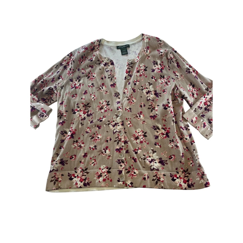 Eddie Bauer‎ Womens Plus Size XXL Floral Print Button Front Cardigan Sweater